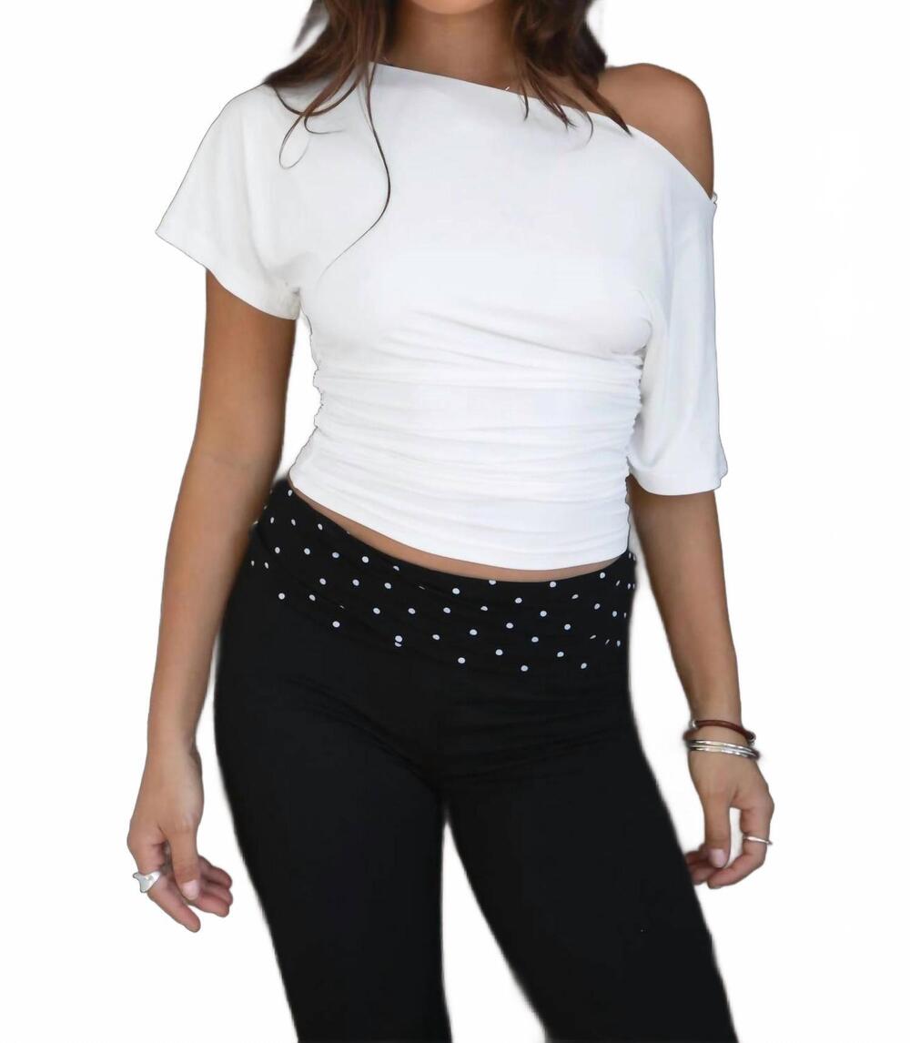 NEW YAZ noel jersey asymmetric off the shoulder top in white